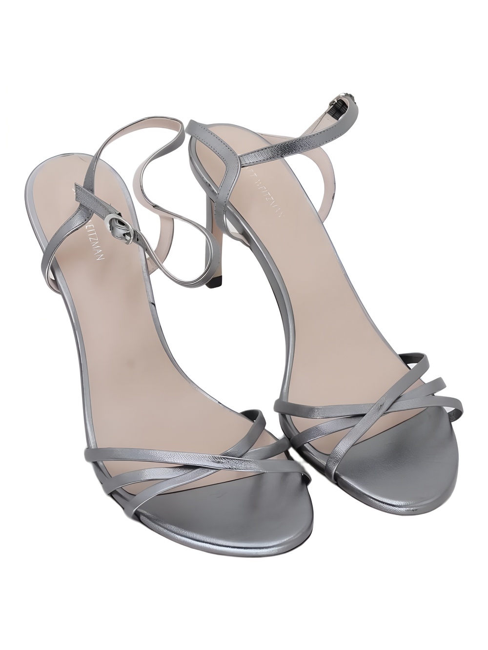 Stuart Weitzman Starla 80 Ankle Strap Sandal Gunmetal Gray Metallic Heel Size 10